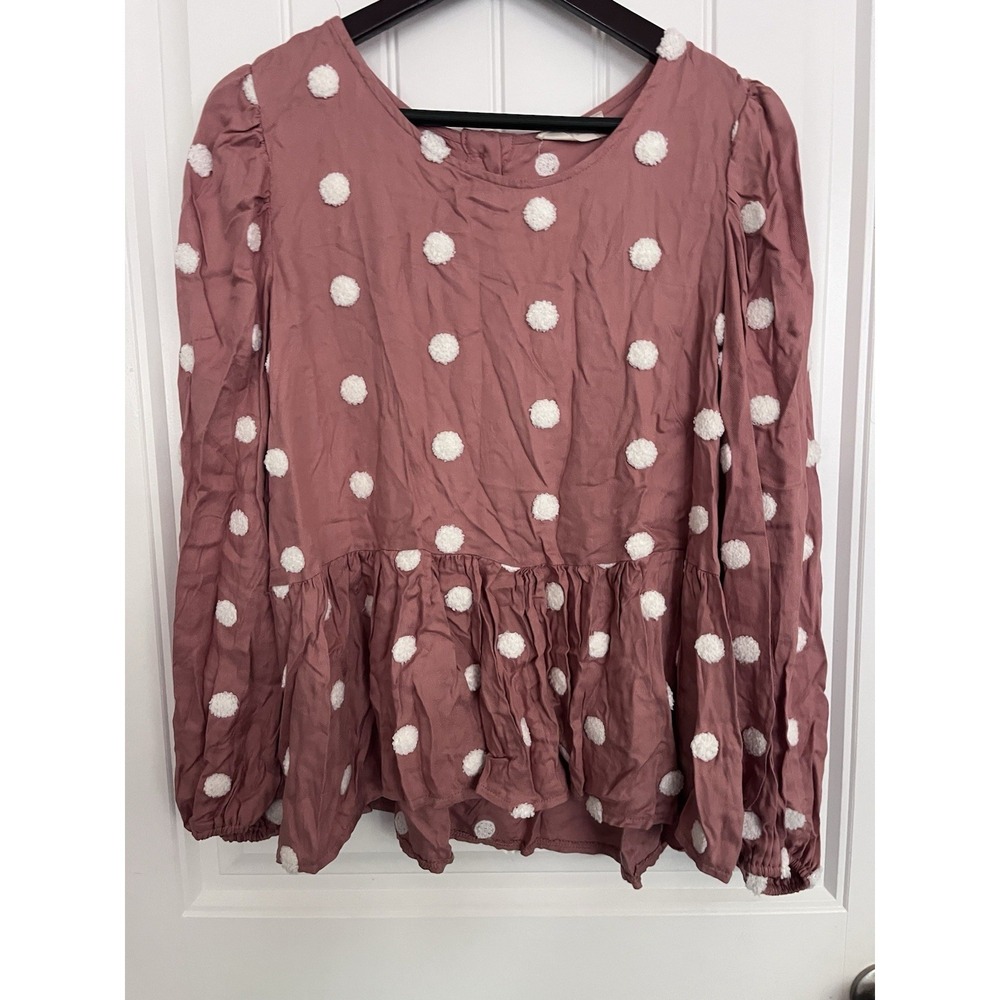 Altar'd State‎ Women's Blouse Size Large Pink Textured Dot Boho Long Sleeve 492